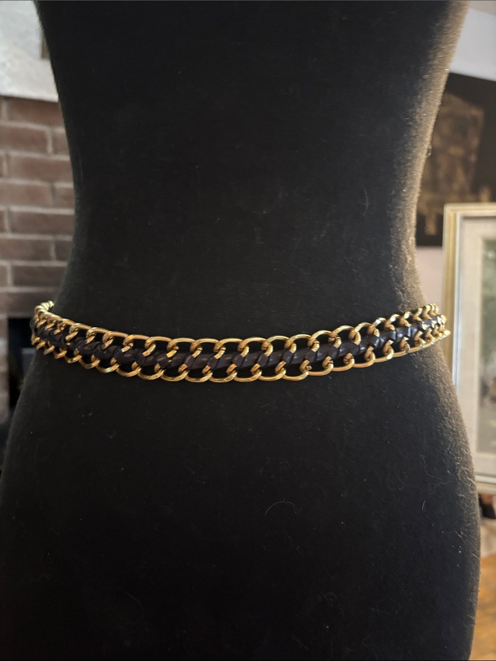 Gold Chain Belt with Black Interwoven Trim - Women's Fashion Belt